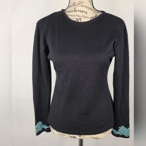 Cynthia Rose Sz L Sweatshirt Silk Cashmere Long Sleeve Embellished Cuffs